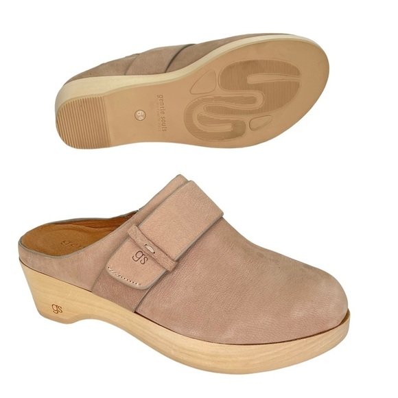 Gentle Souls Henley Tan Leather Wooden Platform Womens Clog Size 6.5M - Picture 15 of 16